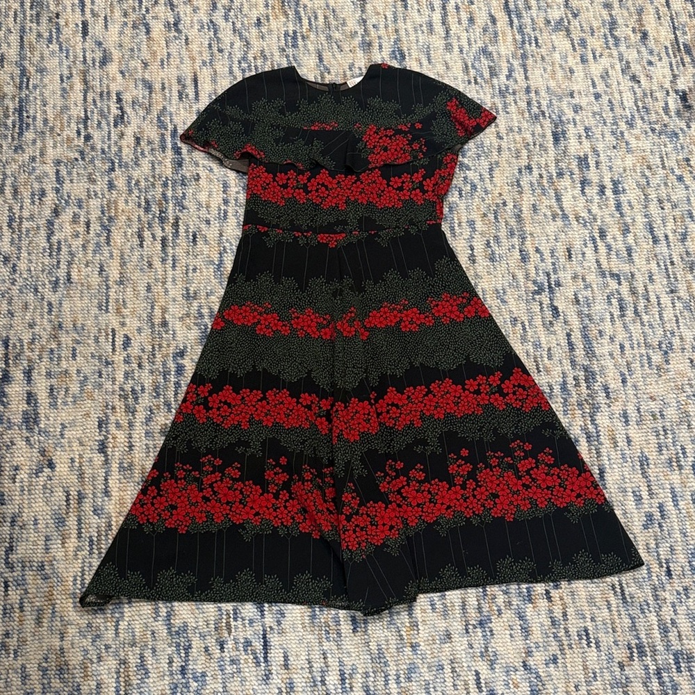 Red Valentino Floral Black and Red Dress with Ruffle